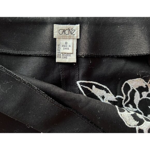 Vintage Caché ASYMMETRICAL Skirt Size 8 Black & White Fringe Floral Embroidery - Picture 12 of 16